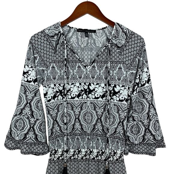 White House Black Market WHBM Blouson Dress Black White Mini Women's 00 - Picture 2 of 7